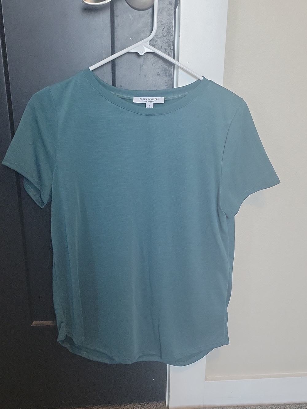 Green Envelope Teal Short Sleeve Crewneck Top